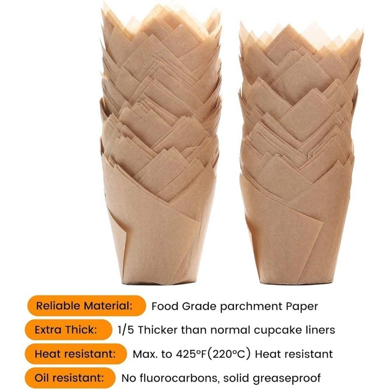 200pcs Natural Tulip Cupcake Liners for Baking Cups Unbleached European gallery
