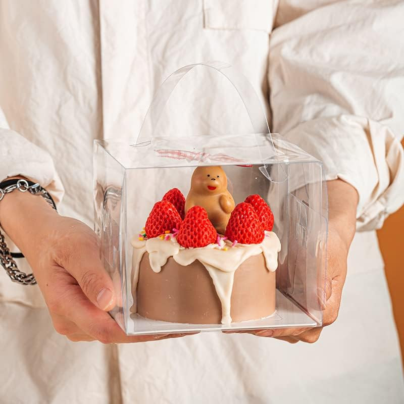 10Pcs Clear Cake Boxes,5.5X5.5 Inch Cake Transparent Gift Box Plastic Cupcake Ca gallery