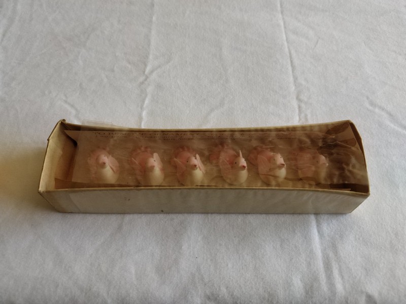 AH Vogel Dainty Edible Cake Decorations Vtg 50s NOS Birds Pink Wht Decor Candy