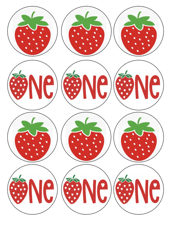 12 “sweet one” strawberry edible paper, cupcake cookie toppers CHOOSE SIZE