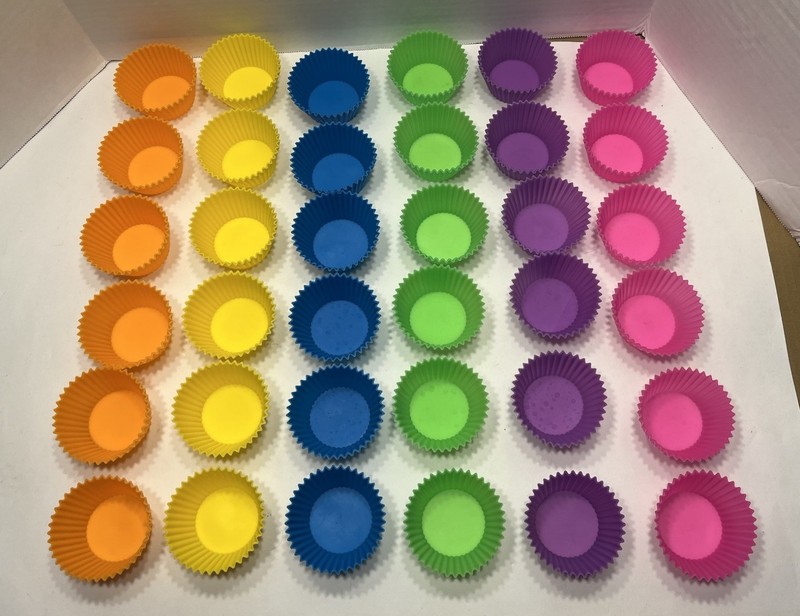 Reusable Silicone Baking Cups Lot Of 36 Pink Purple Green Yellow Blue Orange gallery