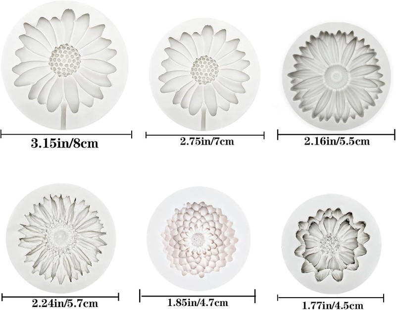 6 PCS 3D Chrysanthemum Flower Silicone Mold, Flower Fondant Cake Baking Molds, C gallery
