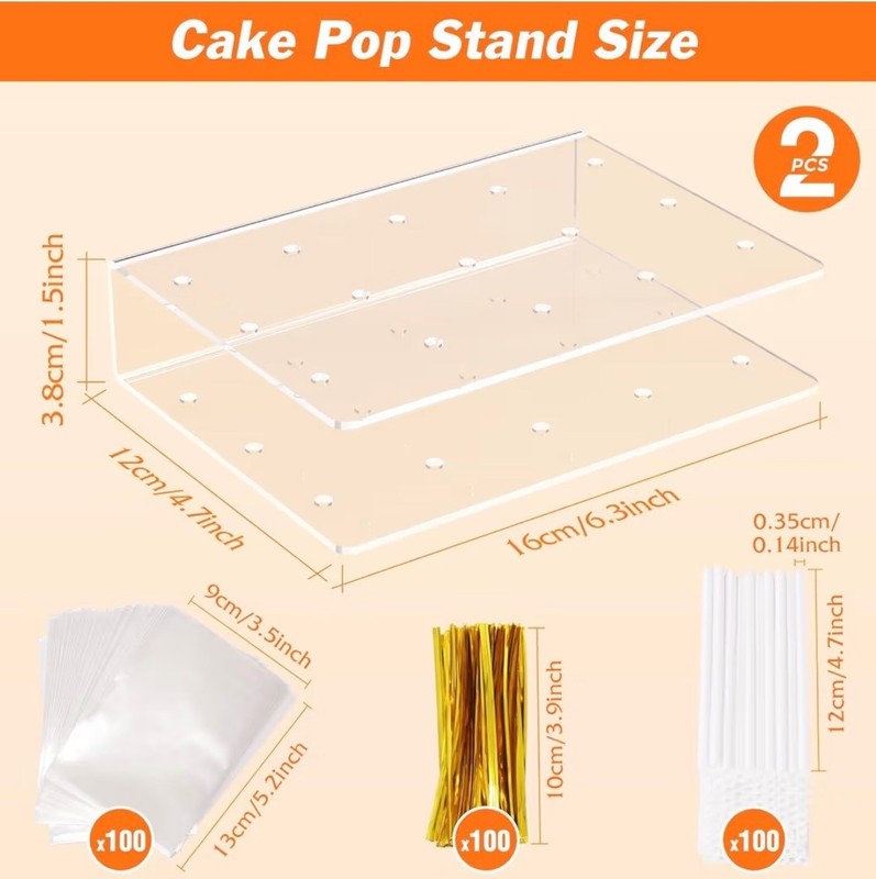 2 Pack Cake Pop Stand Kit Acrylic Display Holder 15 Holes with 100 Sticks & Wrap gallery