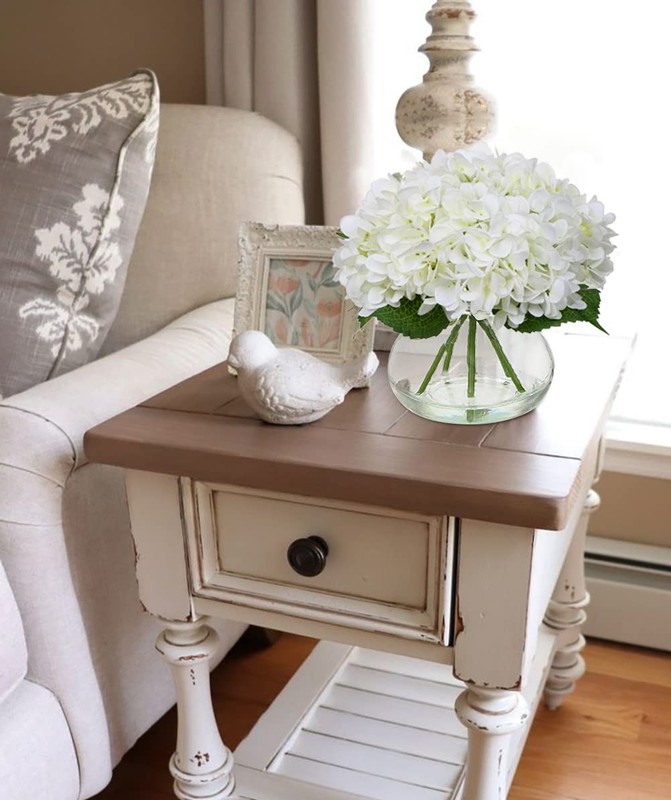 Hollyone Hydrangea Artificial Flowers Vase White Silk Fake Flowers Arrangements gallery