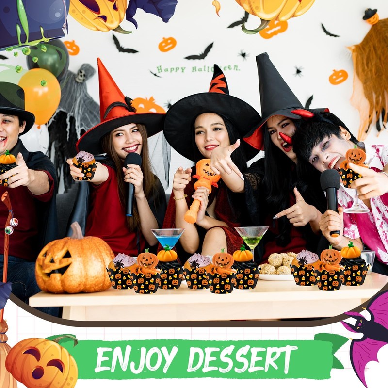 Domensi 100 Pcs Halloween Pumpkin Cupcake Wrappers Pumpkin, Black Yellow gallery