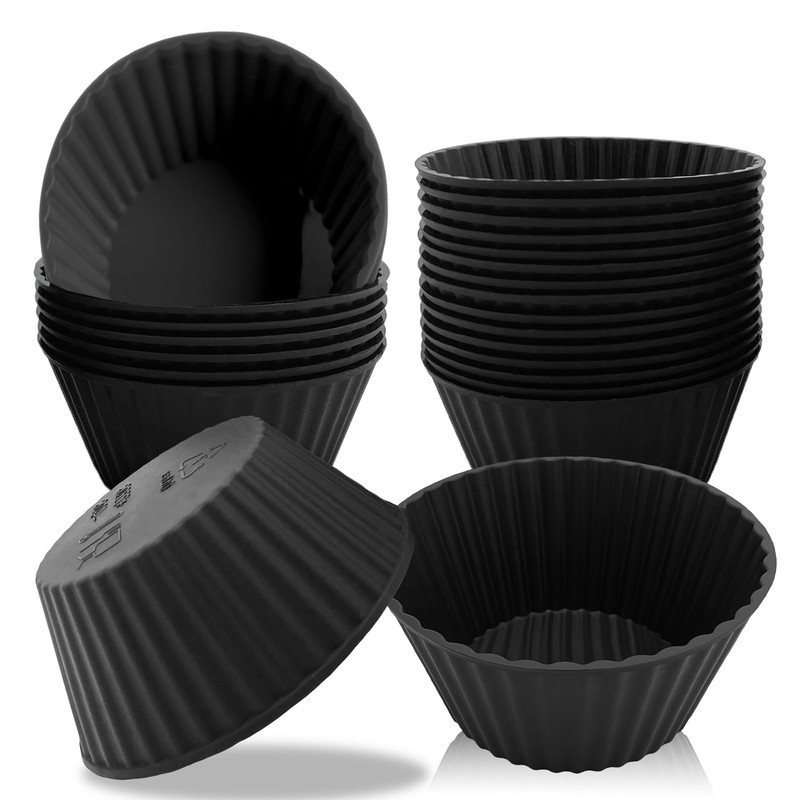 24 Pack Reusable Silicone Cupcake Liners Black, 2.76 Inch Silicone Muffin Cup…