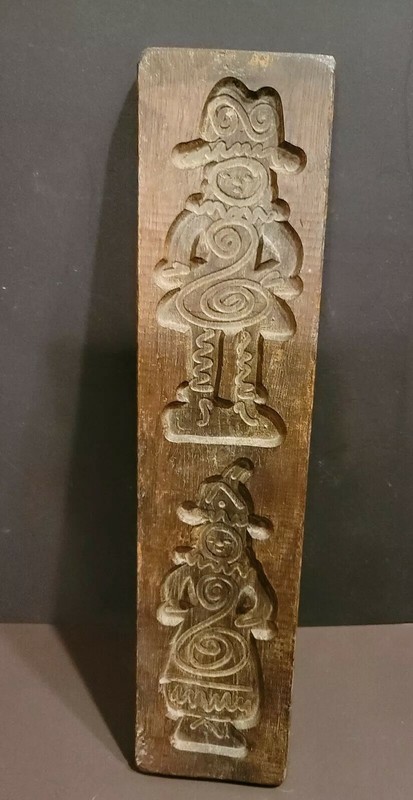 Antique Primitive Wooden Cookie Mold Press Man Woman Deep Recess Emboss Design