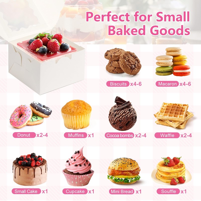 ZYFOTZUN 26pcs White Cookie Boxes with Window, 4x4x2.5 Inches Small Bakery Bo... gallery