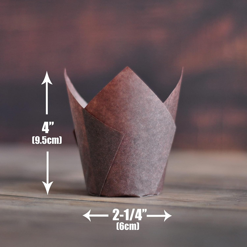 Large Size Brown Tulip Baking Cups 2-1/4"(Base Diameter) X 4"(Wall Height) Greas gallery