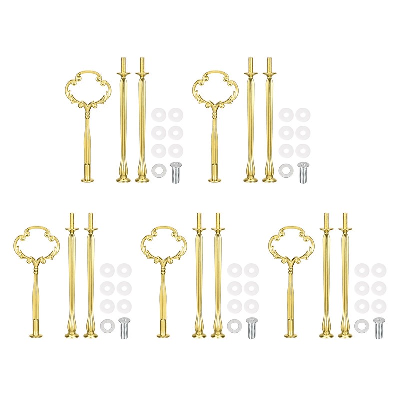 5 Set Cake Tray Stand Handle Plate Hardware Fitting, 3-Tiers Sunflower Gold
