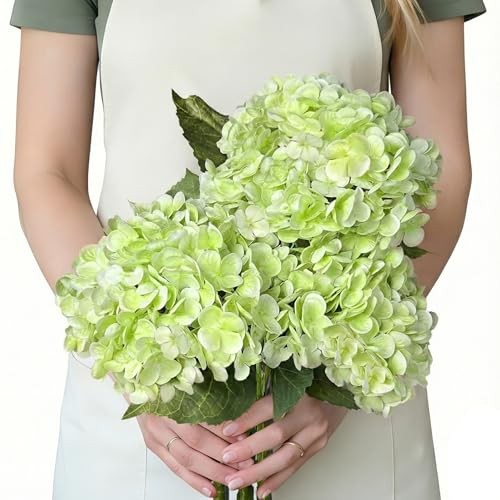 3 Pcs Real Touch Hydrangea Artificial Flowers, Washable & Lifelike Light Green