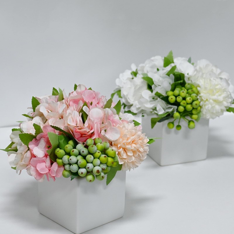 Ladada Artificial Hydrangea Flower Arrangement In Ceramic Vase And Vase Home gallery