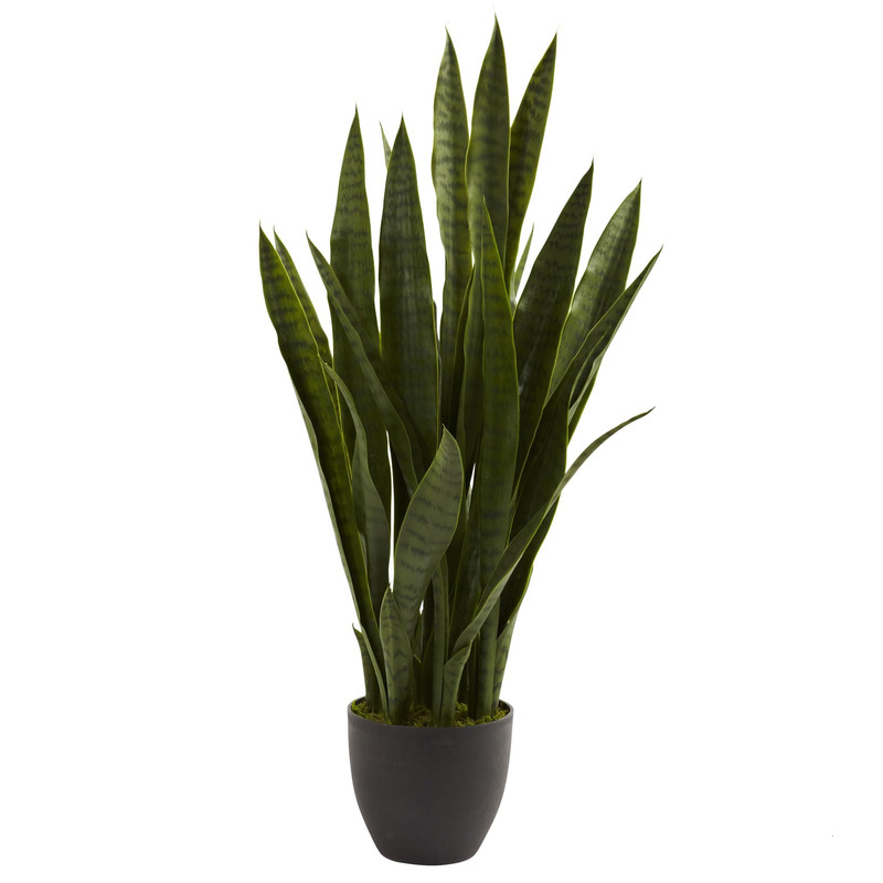 Nearly Natural 35In Artificial Snake Plant Sansevieria Faux Greenery Black