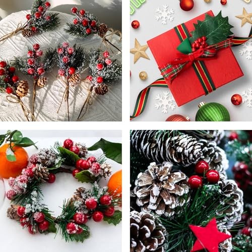 100pcs Red Artificial Holly Berries Lovely 0.4" Fake Berries on Wire gallery