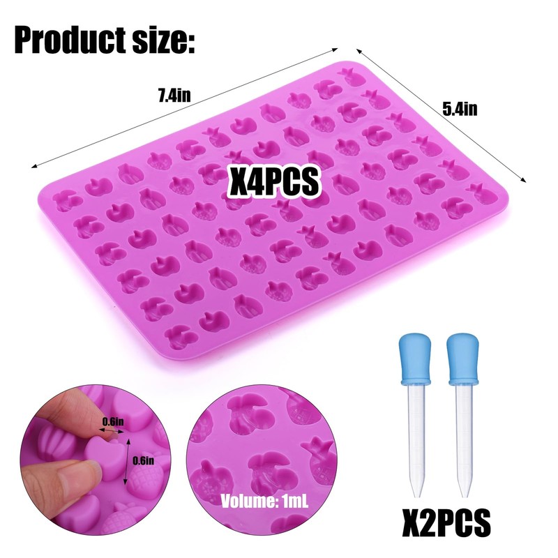 4PCS Mini Fruit Snack Molds Silicone, Gummy Molds Trays with Dropper for Candy C gallery