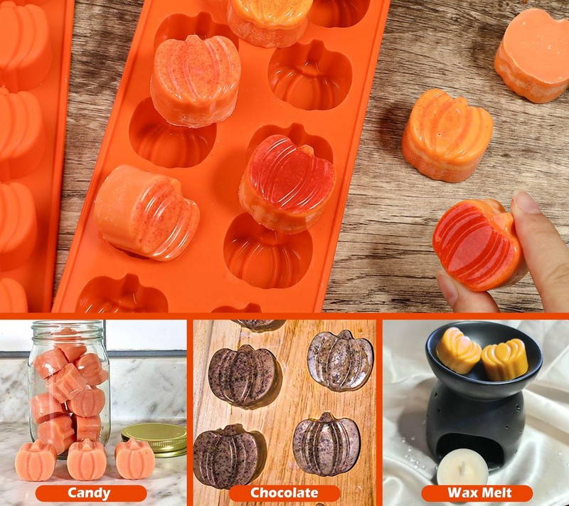 Pumpkin Chocolate Mold 3 Pack Silicone Autumn Candy Baking Cake Soap Candle Mold gallery