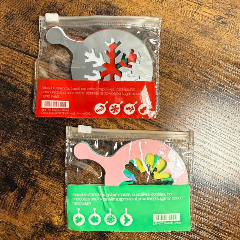 Crate & Barrel 2 sets of Cupcake Stencils Christmas & Spring flower butterfly gallery