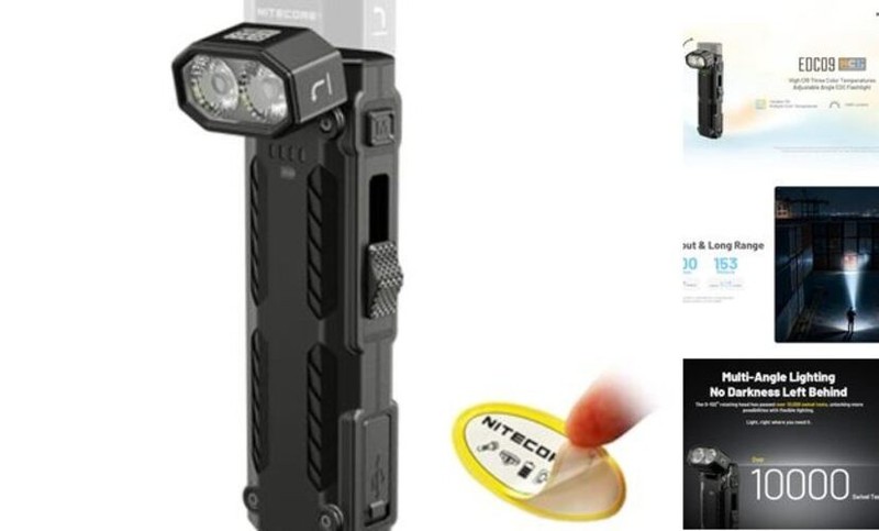 EDC09 1600 Lumens EDC Flashlight, 102° Rotating Swivel Head 3 Color