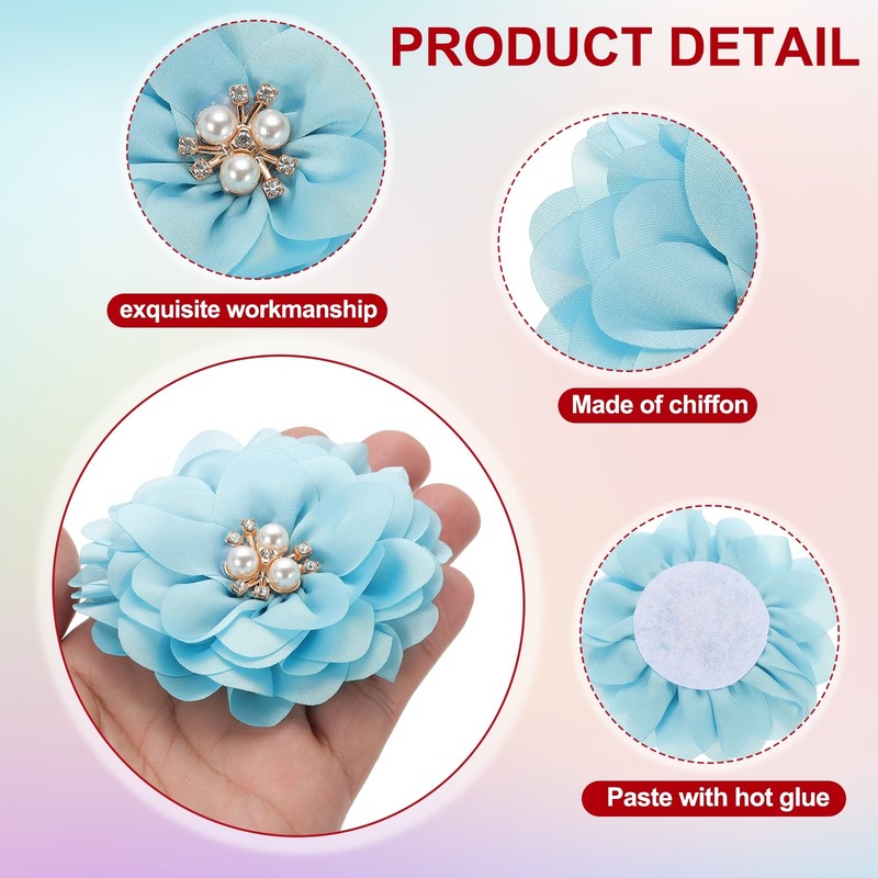 10Pcs 3.15 Inch Rhinestone Chiffon Flower Fabric Appliques Blue gallery