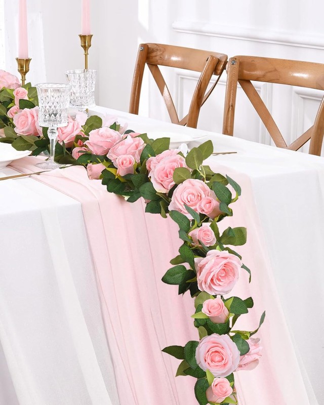 4 Pcs Flower Garland, 26.4 Ft Pink Floral Garland Fake Flowers for Home Wedding