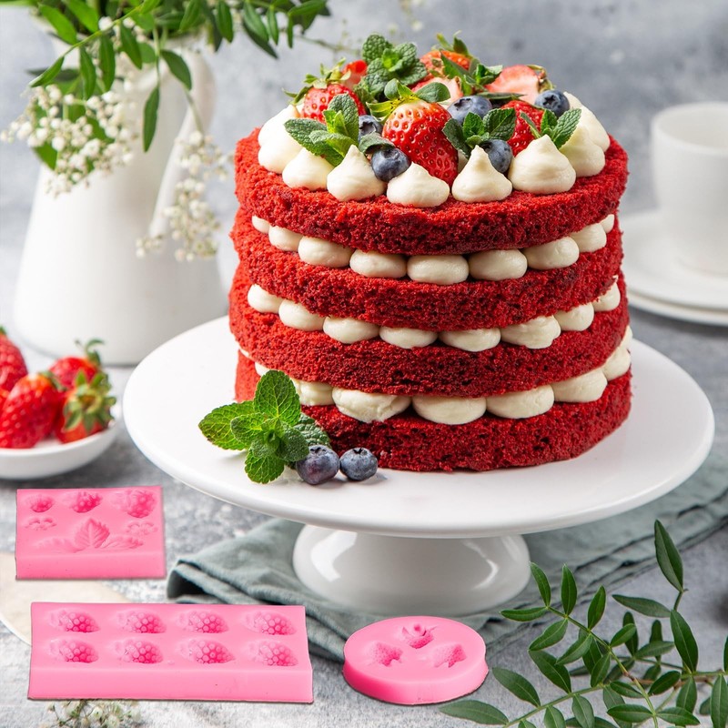 3 Pcs 3D Strawberry and Flowers Silicone Mold Strawberry Baking Mold Fruit Fonda gallery
