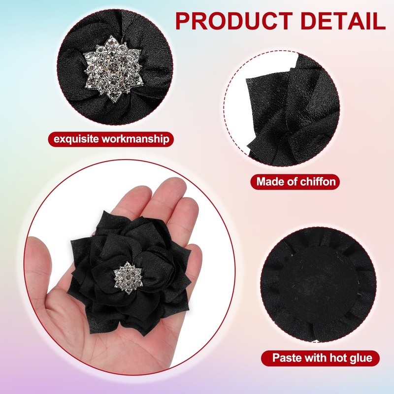 3 Inch 10 Pcs Rhinestone Pearl Chiffon Flower, Black gallery