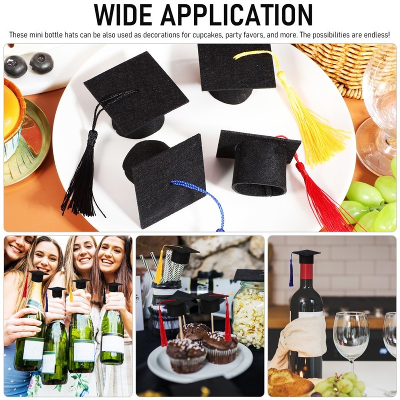 4Pcs Mini Graduation Caps Bottle Covers Felt Graduation Hat Decorations Black gallery