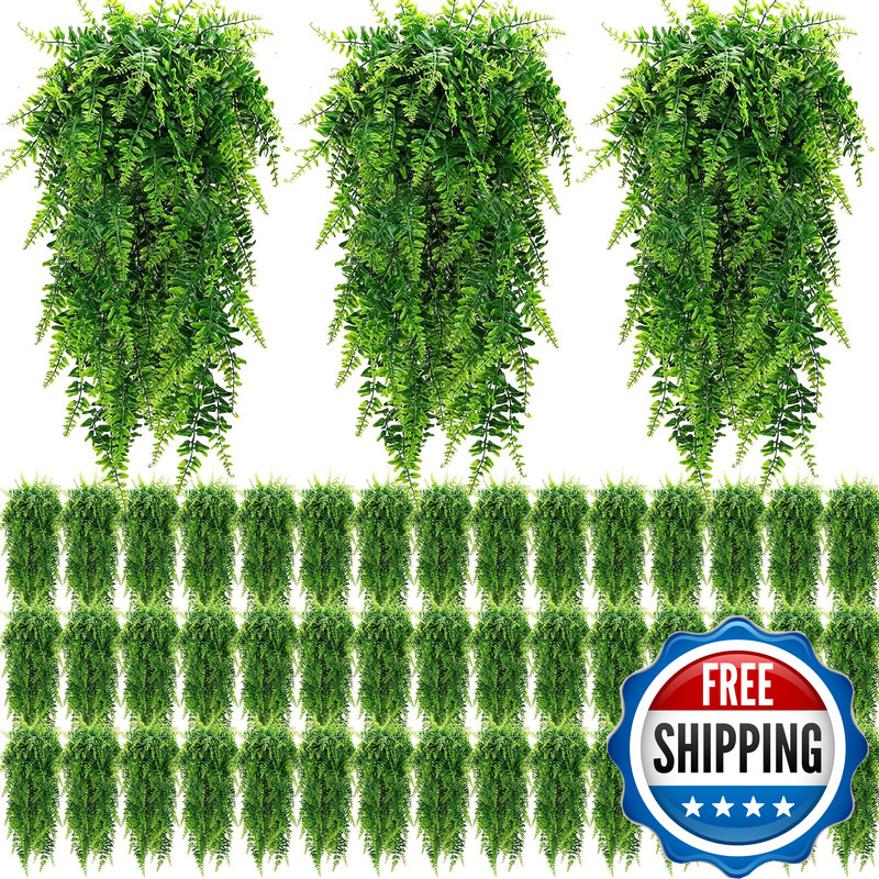 Geosar 80 Pcs Artificial Hanging Plants 32 Inch Hanging Boston Ferns Plastic