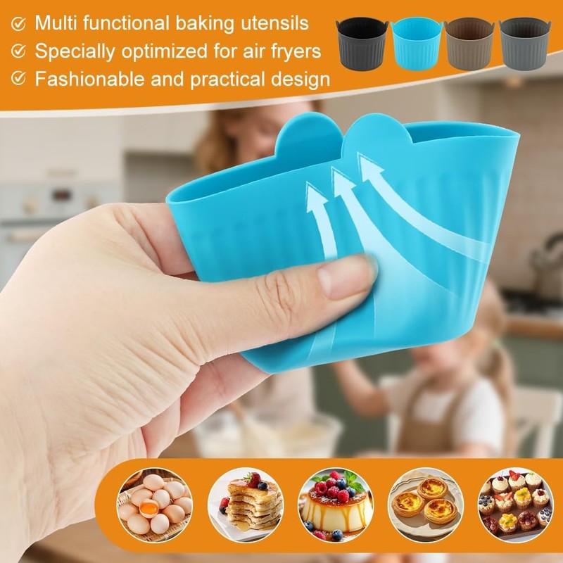 8 Pcs Air Fryer Baking Ramekins, Reusable Silicone Muffin Cups, Non-Stick Egg... gallery