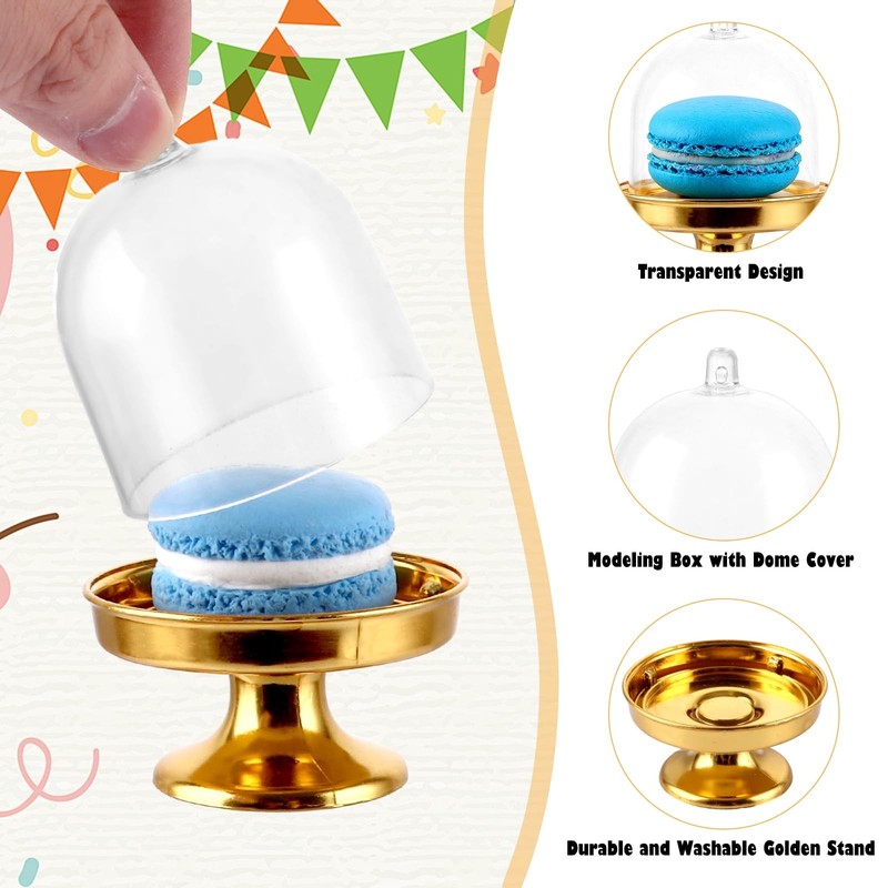 36 PCS 3X2 Inch Mini Cake Stand with Dome Lid Gold Cupcake Stand with Dome Pl... gallery