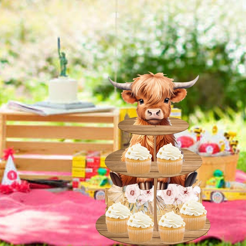 Highland Cow Cupcake Stand - Birthday Party Cardboard Holder, Baby Shower Decor gallery