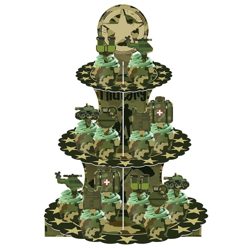 Military Camouflage Cupcake Stand Set 3-Tier Green Camouflage Cardboard Cup c... gallery