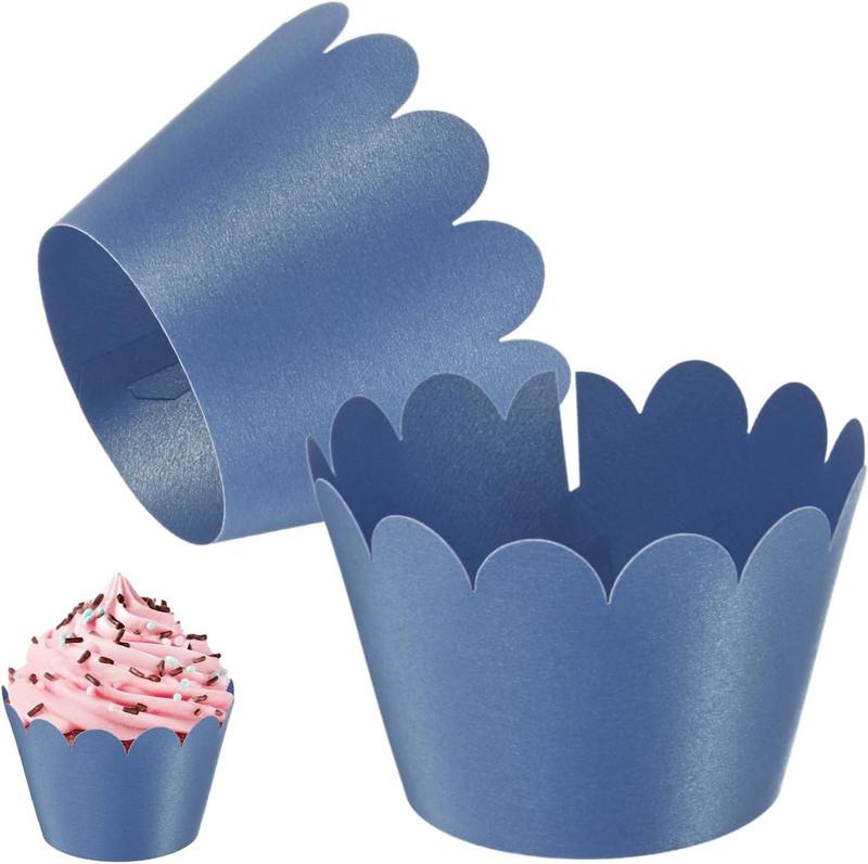 100-Pack Cupcake Wrappers, Wave Decoration Standard Baking Cups for Wedding/Birt