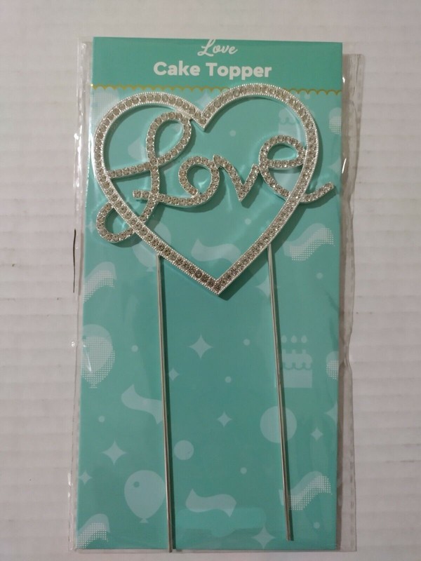 1 Pcs Silver Love Pearl Rhinestone Cake Topper Anniversary Wedding Event Party