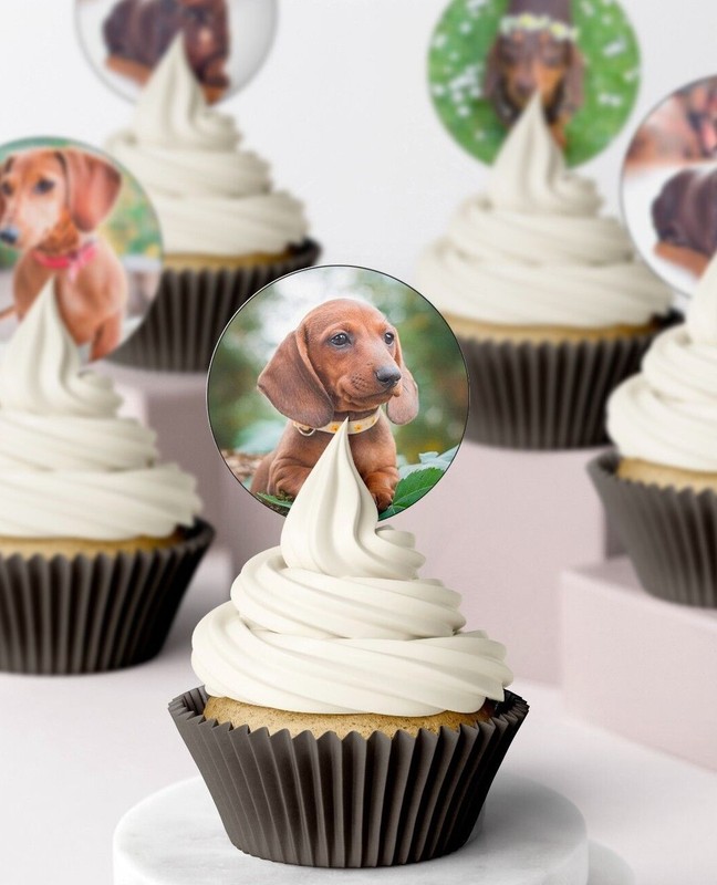 Edible Dachshund Sausage Icing Wafer cupcake Topper Birthday Decorations