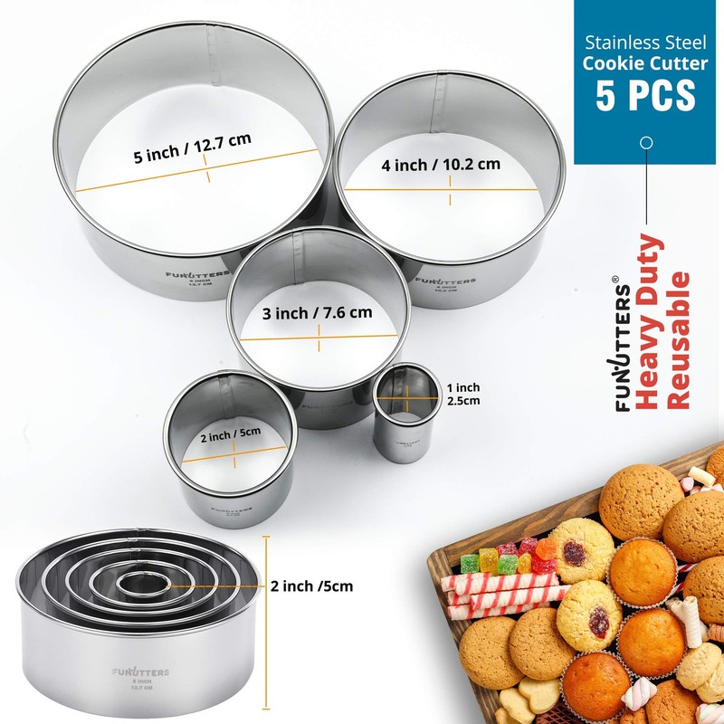 Cookie Cutter Set, 5 Pc. Kit, Measuring 1'', 2'', 3'', 4'' and 5'', Round Met... gallery