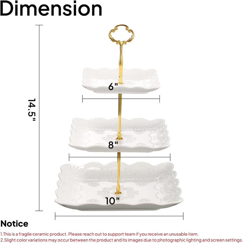 3 Tier Porcelain Cupcake Stand, Tiered Serving Cake Stand, Square White Embossed gallery