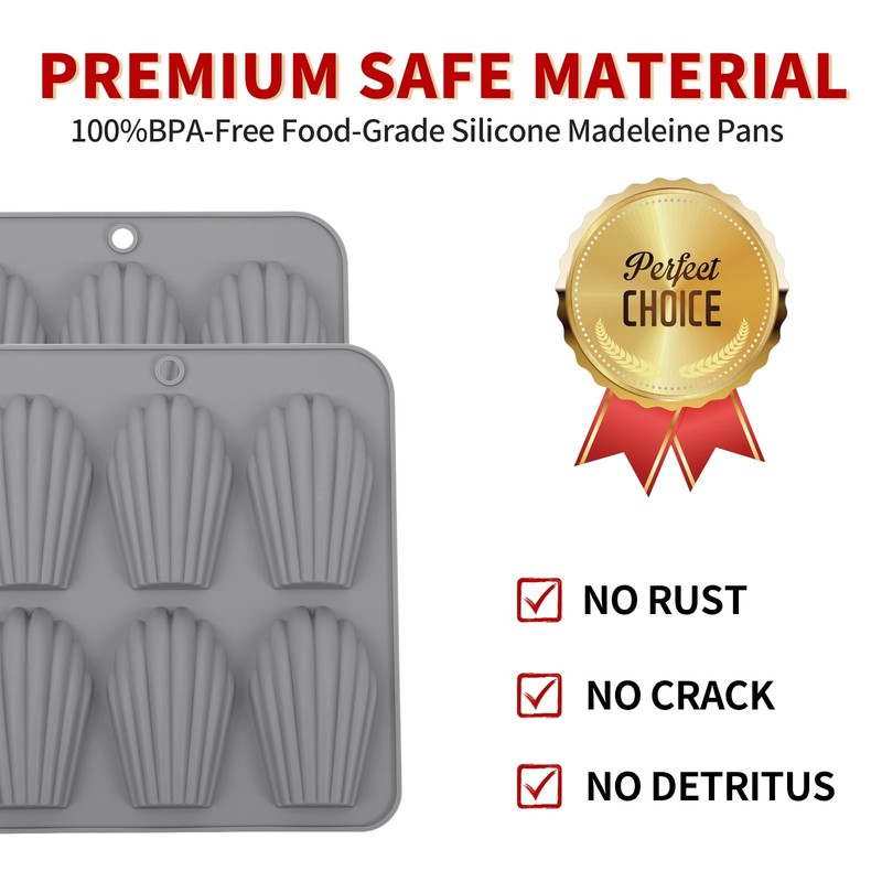 BIGOWL 4 Pack Madeleine Pans for Baking, 6 Cavity Shell Shape Standard, Gray gallery
