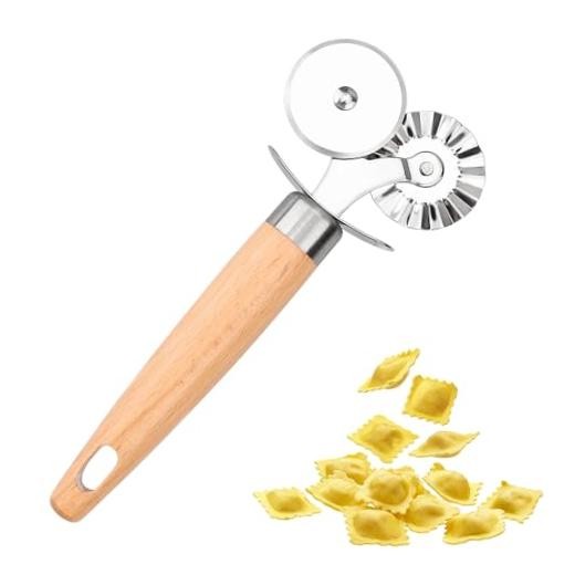 – Exquisite Wooden Handle, Perfect for Pasta, Pizza, Pastry Cutter Double Wheel