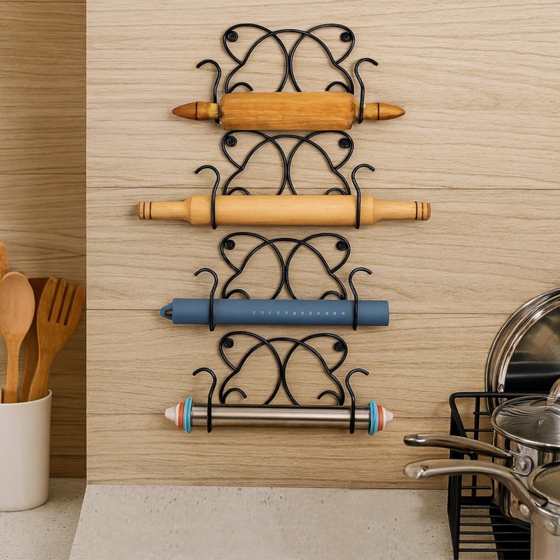 ZAVOOS 5 Pack Rolling Pin Holder, Wall Mount Roller Display Medium, Black gallery