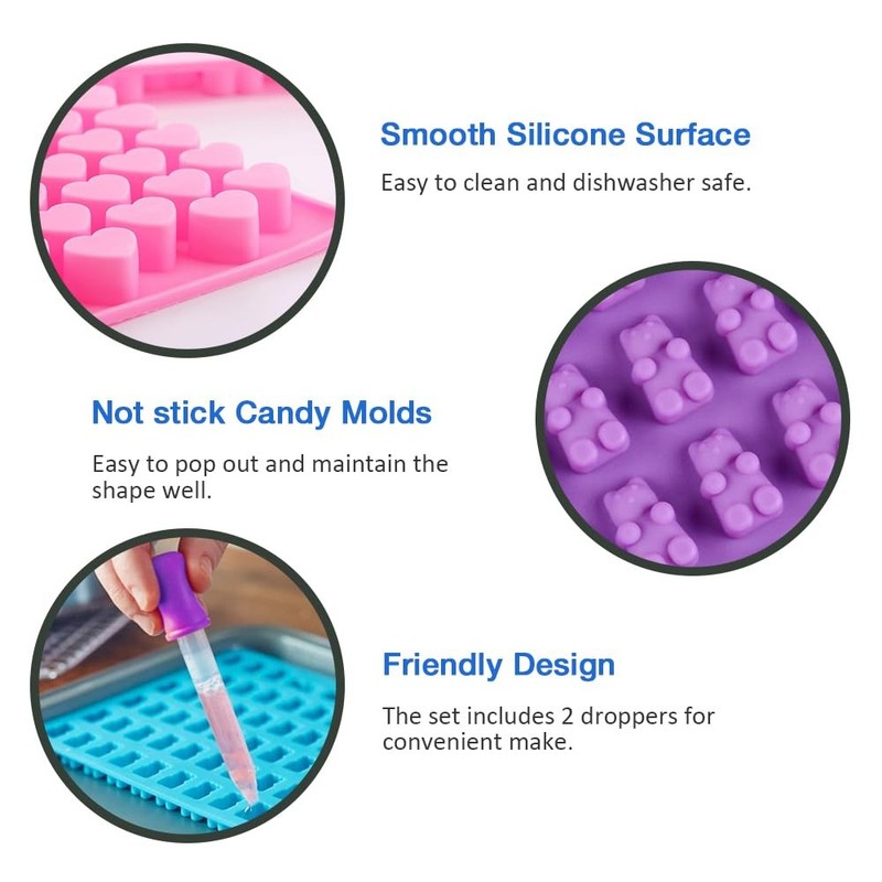 Pharamat Silicone Gummy Molds Set of 5, Candy Molds with 2 Droppers for Conve... gallery