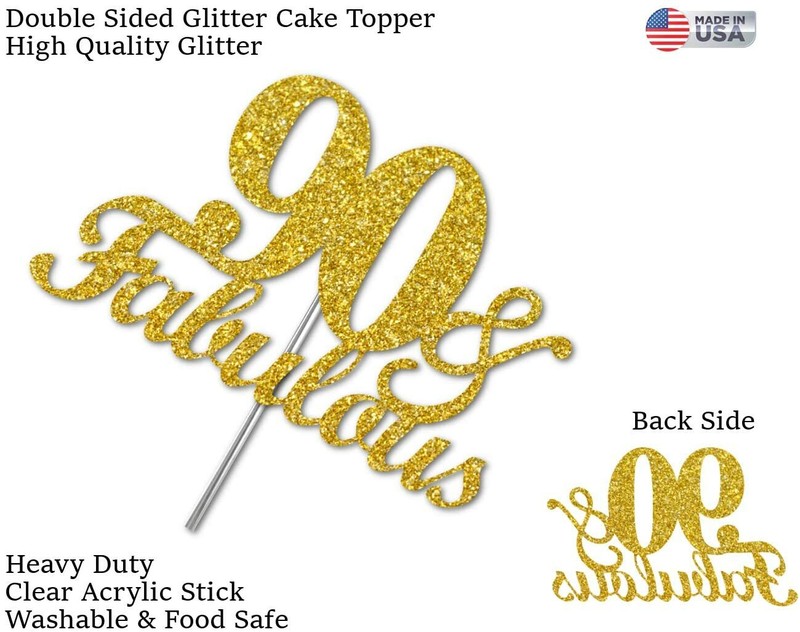Fabulous & 90 Cake Topper Gold Glitter, 90th Birthday Party Decoration Ideas gallery