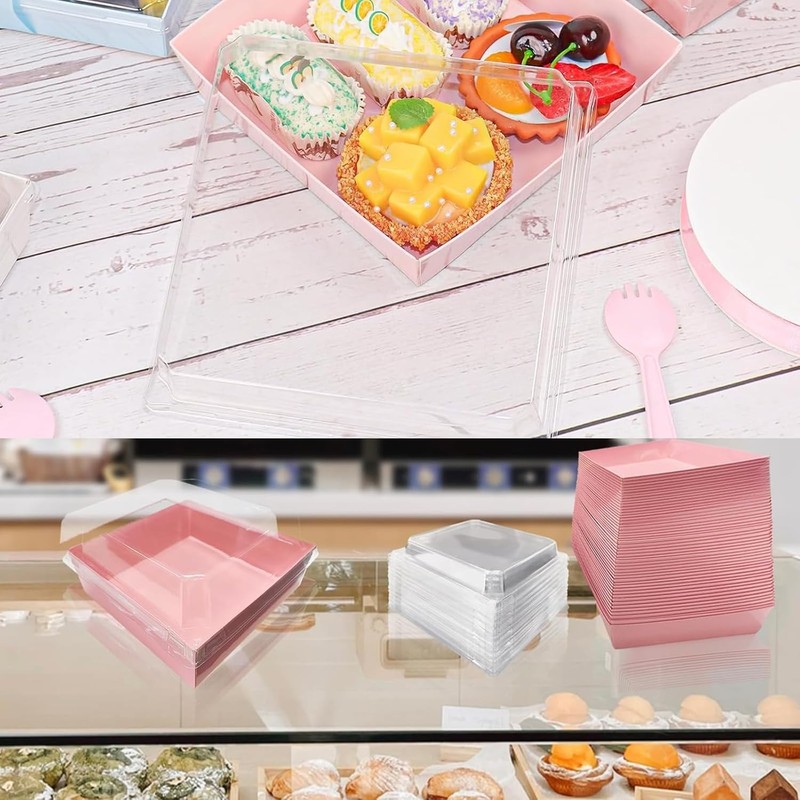 50 Pack Small Charcuterie Boxes with Clear Lids 5 Inches Square To Go Paper gallery