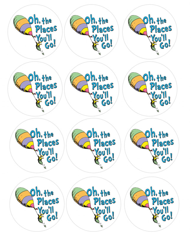12 count "Oh the places you'll go" Edible Image rounds, Wafer paper, pre cut gallery