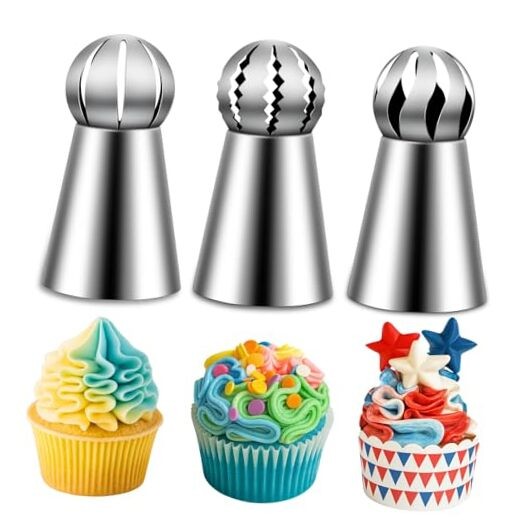 3 Pieces Ball Russian Piping Tips, Stainless Steel Cake Decorating Tips, gallery