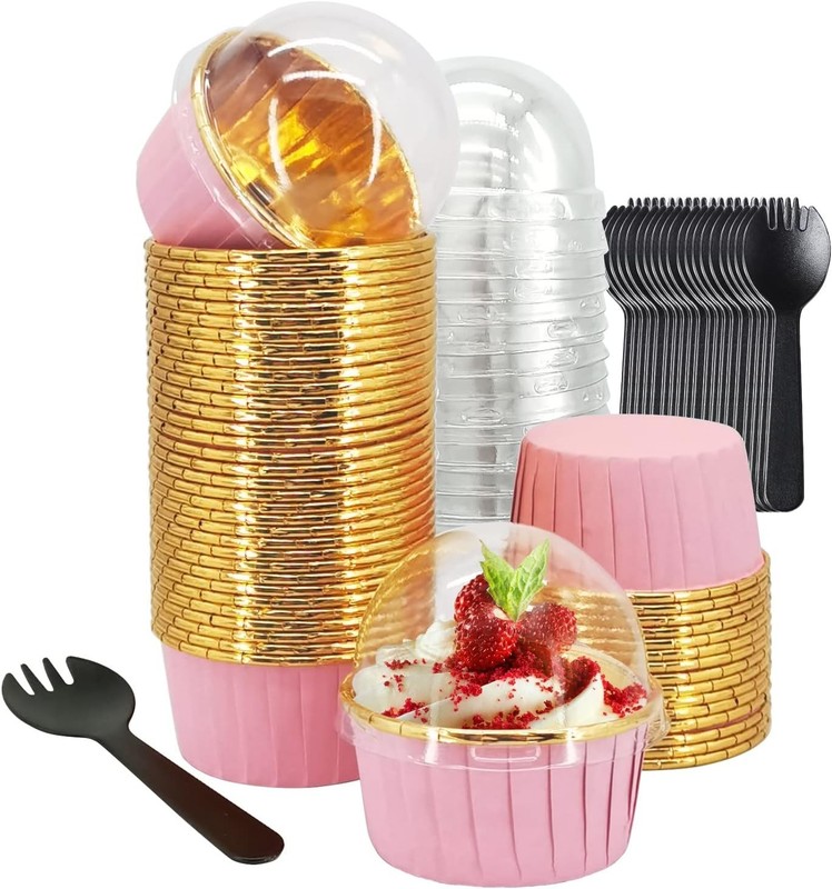 Cupcake Liners with Lids 50 Pack, 5oz Large Foil Cupcake Cups Muffin Tins,Dis... gallery