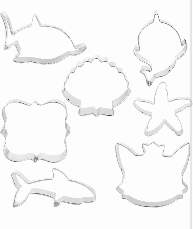7 PCS Shark Cookie Cutters Set Baby Shell Starfish Ocean Theme Stainless Steel