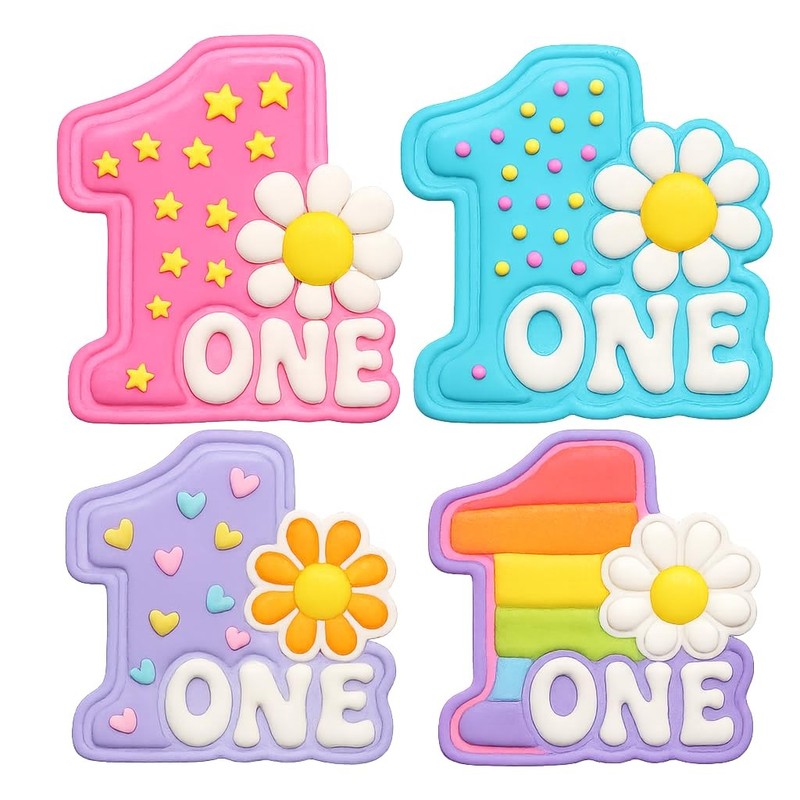 Number 1 with Retro Daisy Cookie Cutter & Stamp 4x3.2" for Baking & Fondant gallery