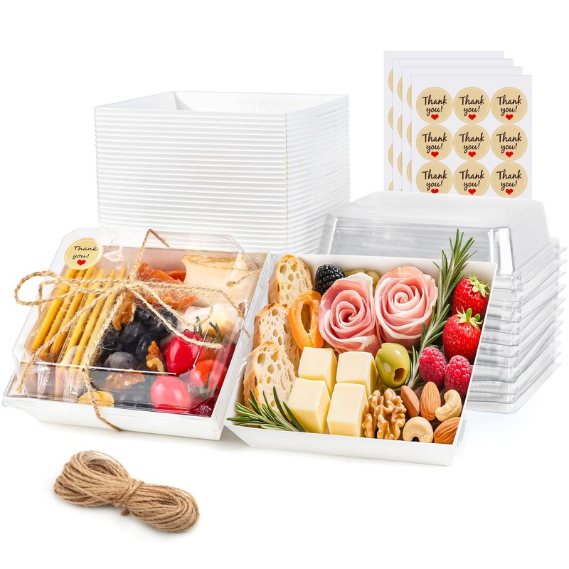 50 Pack Charcuterie Boxes with Clear Lids 5.3×4.9×2.5 Inch Paper Mini Charcut…