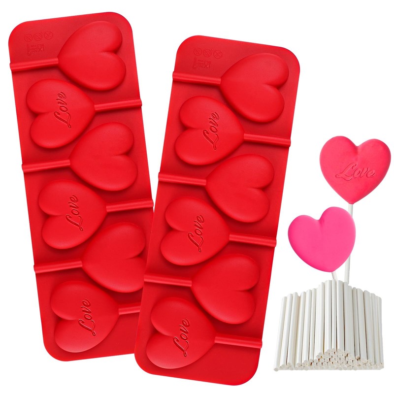Heart Lollipop Molds 6 Holes Shaped Chocolate Candy Sucker Mold 2 Pack Set